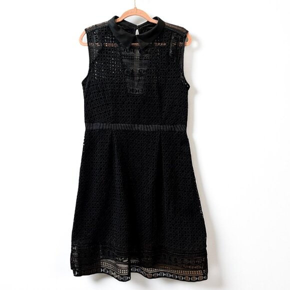 Karen Millen Collared Lace Little Black Dress Women's Size 12 - Picture 5 of 8